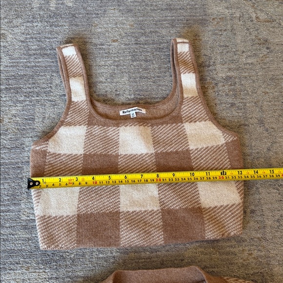 Reformation Checkered Brown and Cream Cardigan Set - Picture 7 of 10